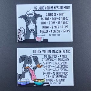 Black and White Greyhound Dog Measuring Chart Magnet Set Cooking Baking Guide
